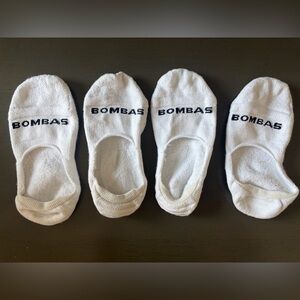 Men’s BOMBAS Size LG Worn/Used White Mid-Cut Cushioned No-Show Socks, 2 pairs